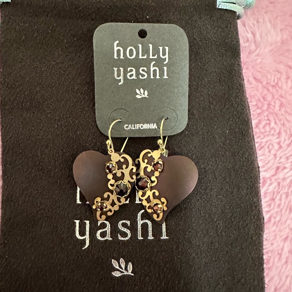 Holly Yashi Brown and Hold Antonia Heart Earrings